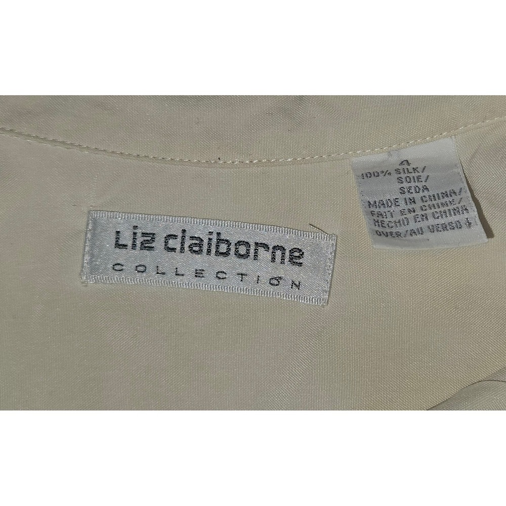 Vintage Liz Claiborne Collection 100% Silk Shirt Cream Ivory Button Down Size 4 - Picture 3 of 7
